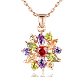 18K Rose Gold Plated Necklaces Pendants with Multi Color AAA Cubic Zircon For Women Christmas Gift