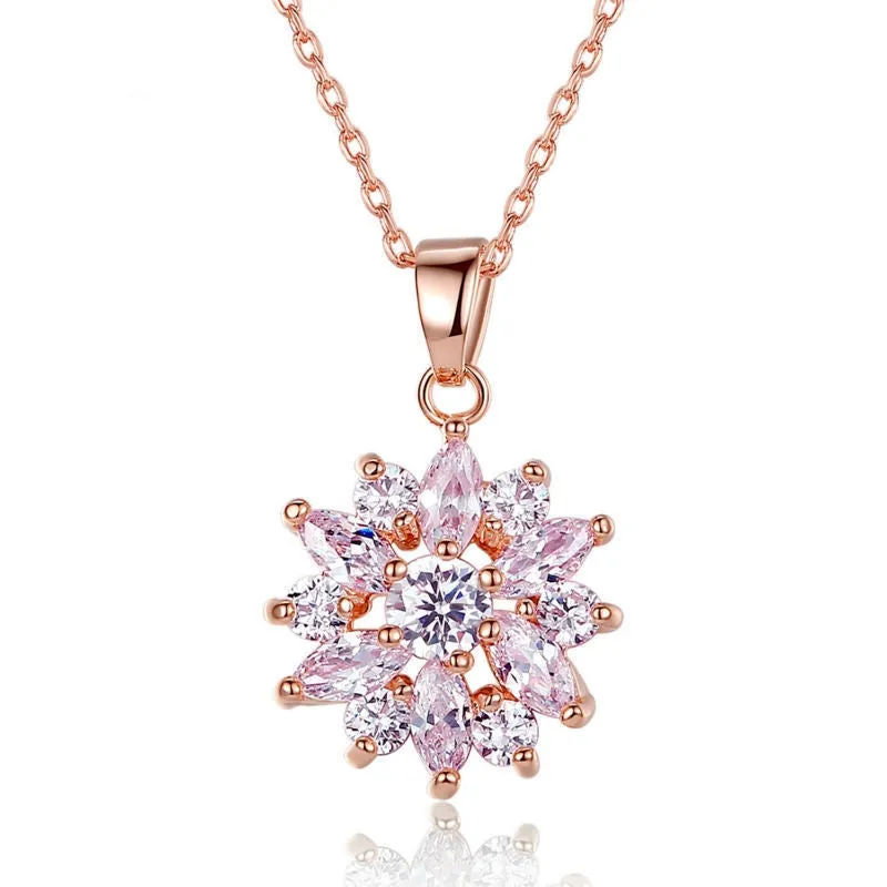 18K Rose Gold Plated Necklaces Pendants with Multi Color AAA Cubic Zircon For Women Christmas Gift