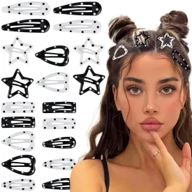 20PCS Star Hair Clips Y2k Hair Accessories for Women Black White Polka Dot Cute Hair Pins for Girls Star Barrettes Non Slip Kawaii Snap Hair Clips Small for Styling Festival Accessories