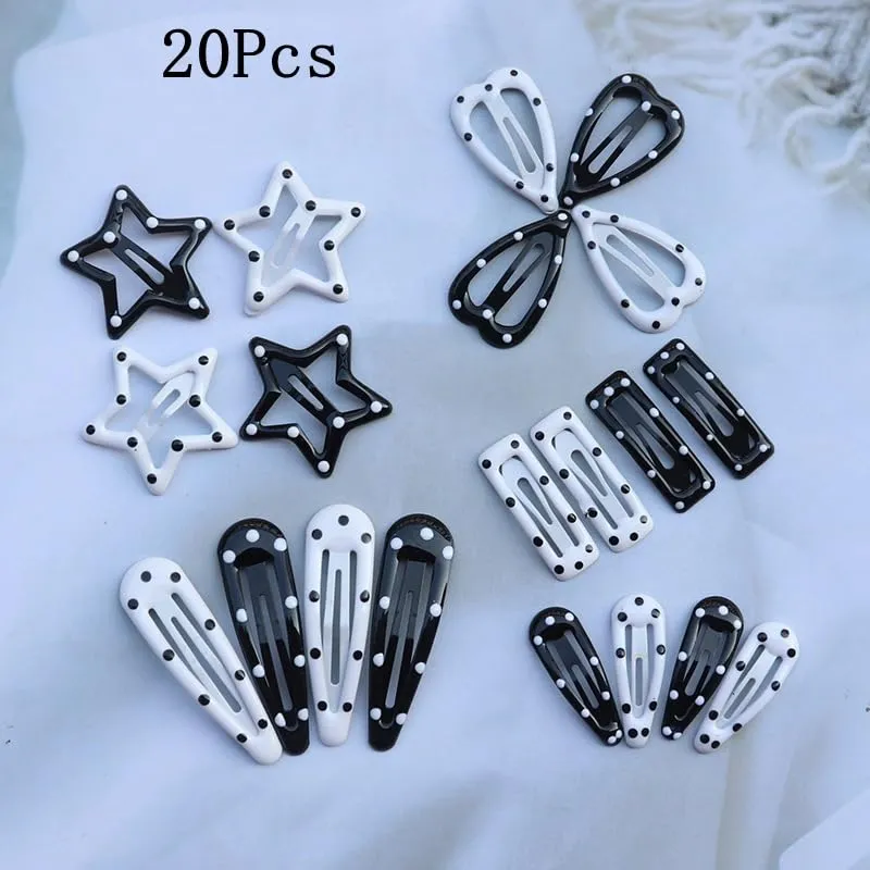 20PCS Star Hair Clips Y2k Hair Accessories for Women Black White Polka Dot Cute Hair Pins for Girls Star Barrettes Non Slip Kawaii Snap Hair Clips Small for Styling Festival Accessories