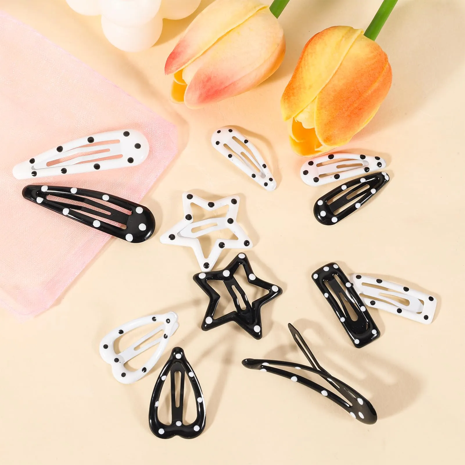 20PCS Star Hair Clips Y2k Hair Accessories for Women Black White Polka Dot Cute Hair Pins for Girls Star Barrettes Non Slip Kawaii Snap Hair Clips Small for Styling Festival Accessories