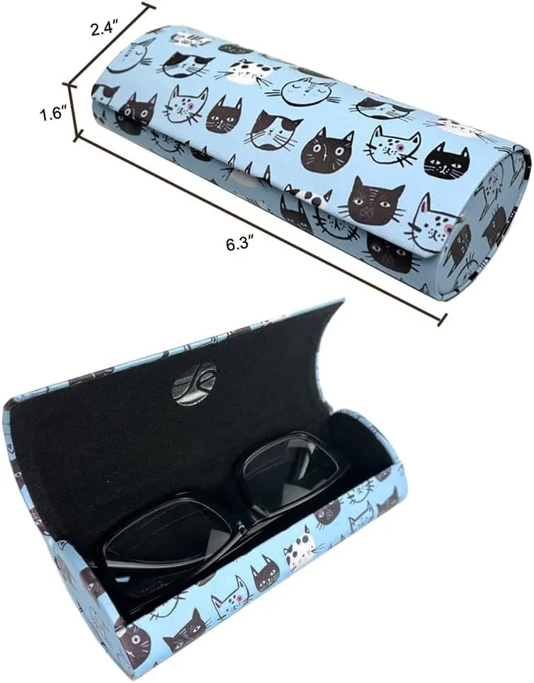 [3 PACK], Various Pattern Long Oval Hard Glasses Case Includes Microfiber Cleaning Cloth