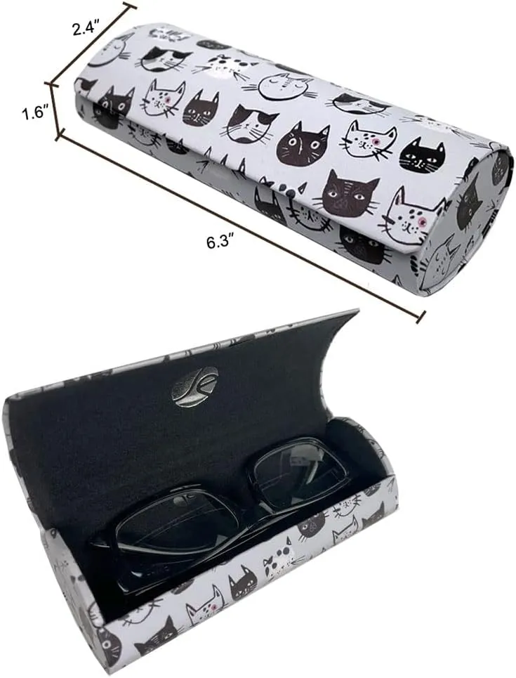[3 PACK], Various Pattern Long Oval Hard Glasses Case Includes Microfiber Cleaning Cloth