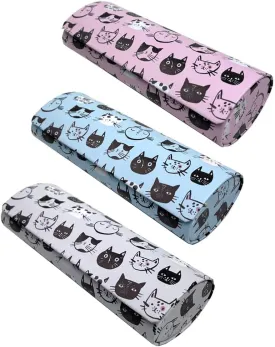 [3 PACK], Various Pattern Long Oval Hard Glasses Case Includes Microfiber Cleaning Cloth