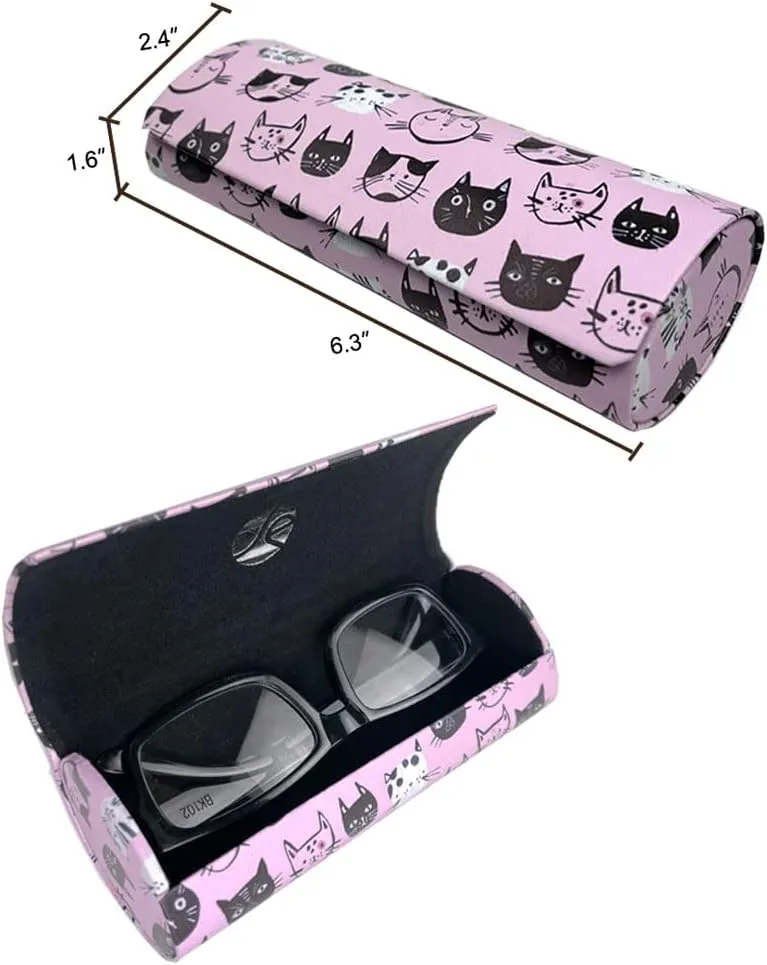 [3 PACK], Various Pattern Long Oval Hard Glasses Case Includes Microfiber Cleaning Cloth