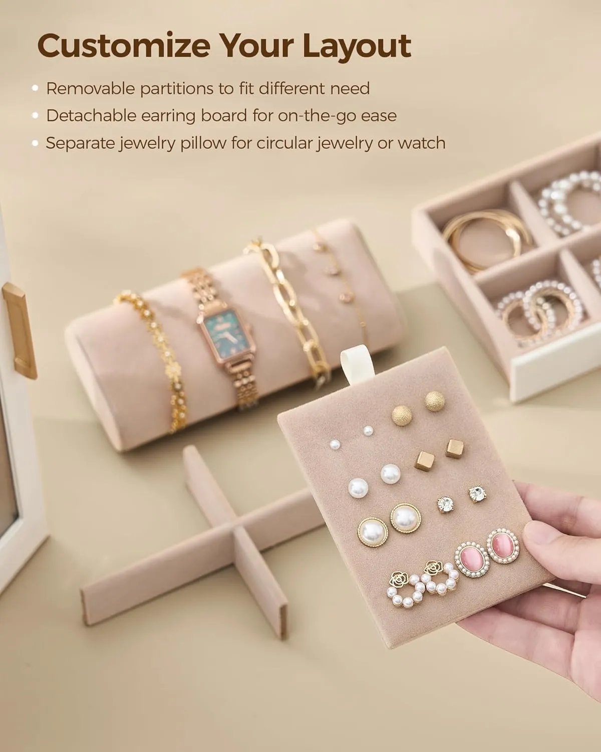 360 Rotating Jewelry Box with 7 Drawers, Spacious Vertical Jewelry Organizer with Glass Window, Jewelry Storage Case, Dustproof & Moisture-resistant Design, White