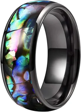 8mm Abalone Shell Ring Men Women Tungsten Wedding Bands Domed Polished Male Female Jewelry Gift Comfort Fit