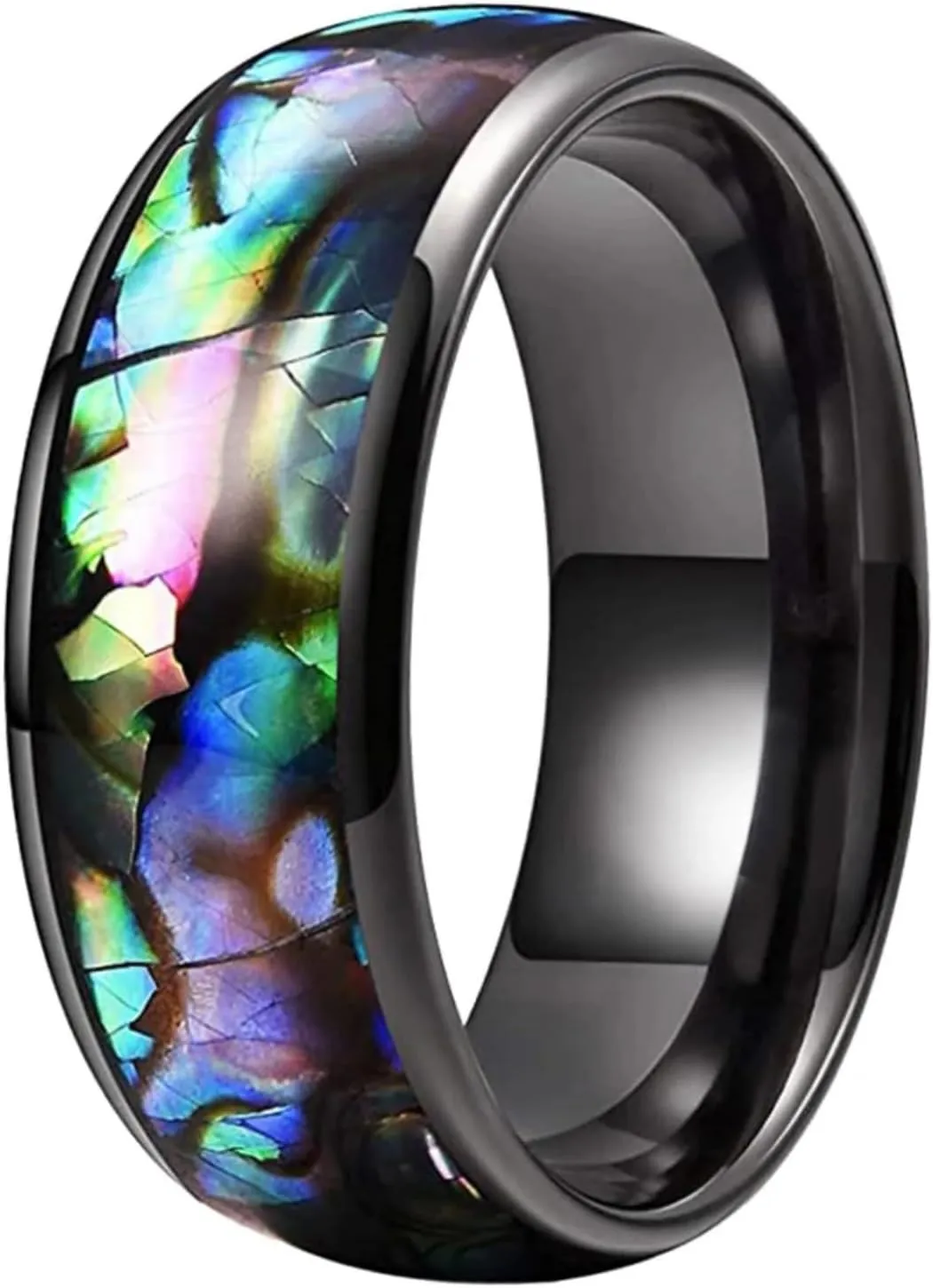 8mm Abalone Shell Ring Men Women Tungsten Wedding Bands Domed Polished Male Female Jewelry Gift Comfort Fit