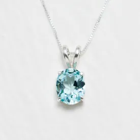 Aquamarine Pendant - Classic Blue Necklace - Vintage Oval Necklace