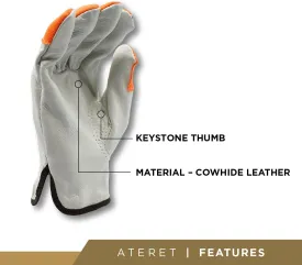 ATERET 12 Pairs Hi Vis Heavy Duty Durable Cowhigh Leather Work Gloves