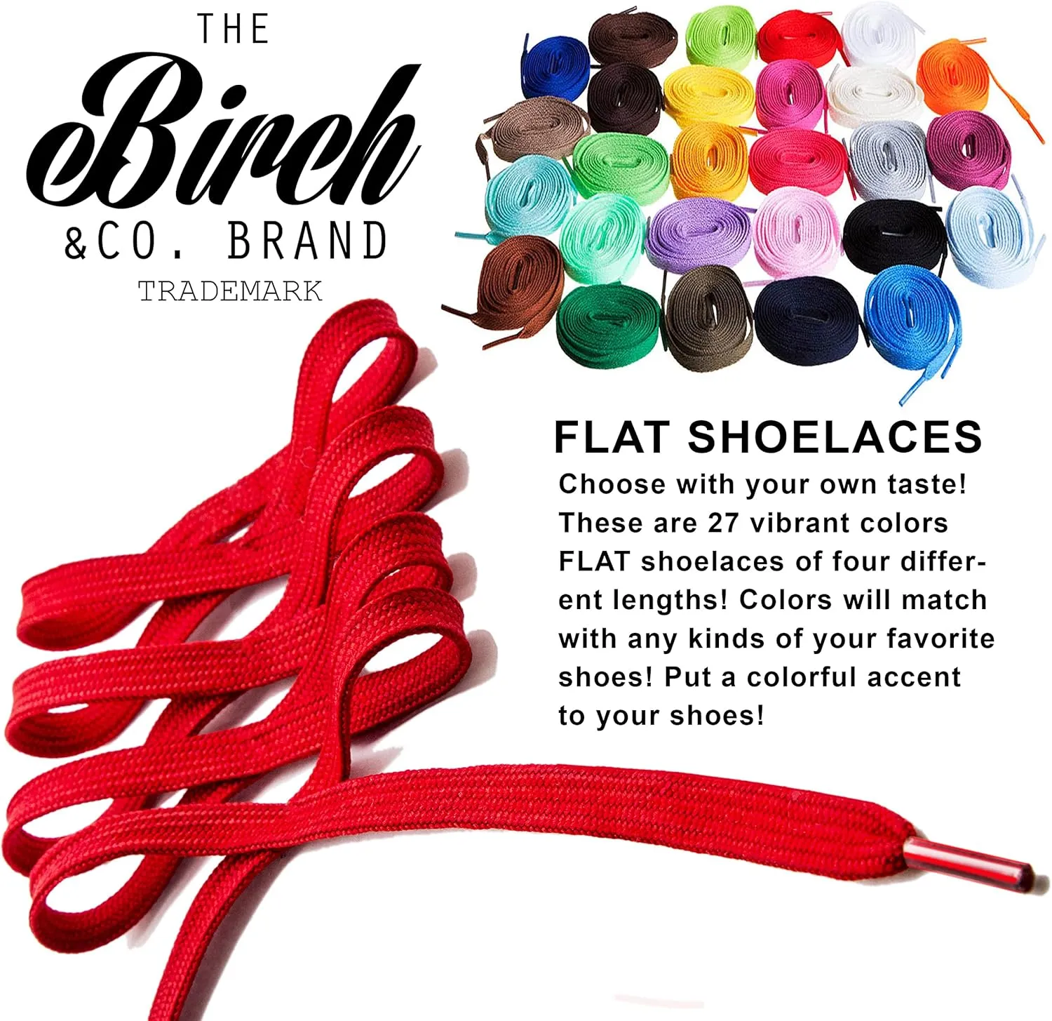 Birch Shoelaces in 27 Colors Flat 5/16" Shoe Laces in 4 Different Lengths