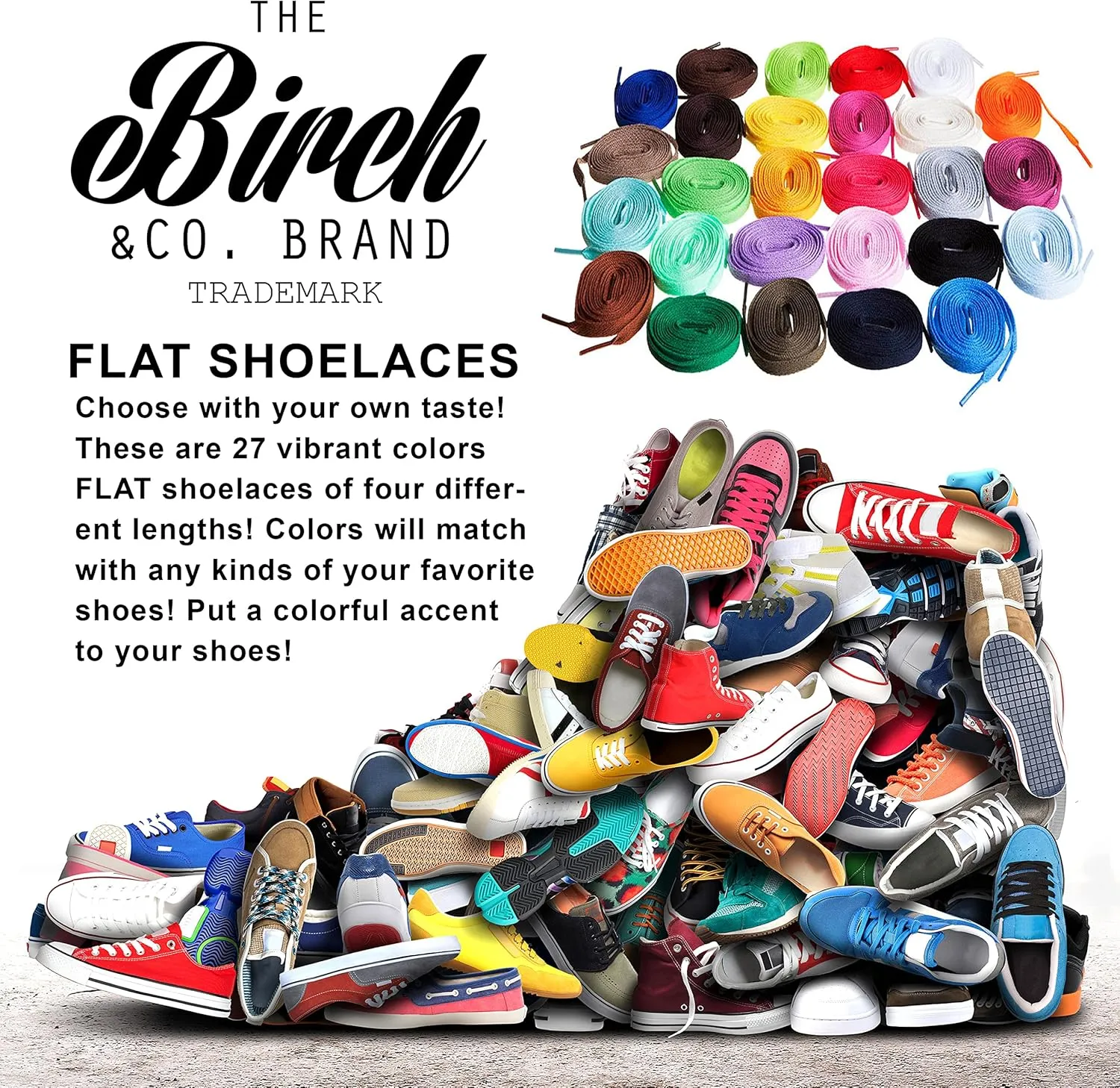 Birch Shoelaces in 27 Colors Flat 5/16" Shoe Laces in 4 Different Lengths