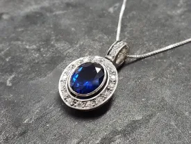Blue Sapphire Pendant - Victorian Sapphire Necklace - Blue Vintage Necklace
