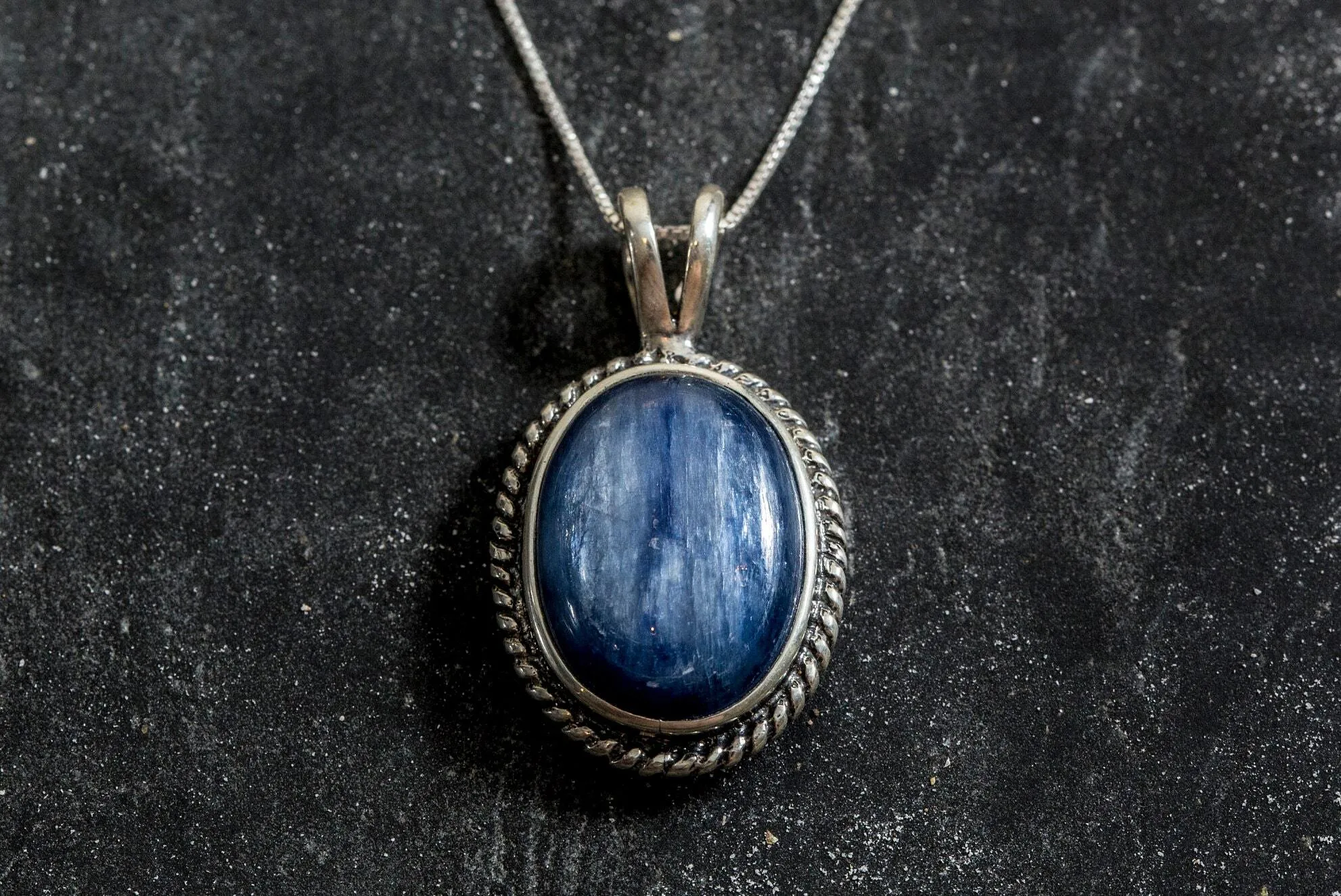 Blue Statement Pendant - Natural Kyanite Necklace - Large Vintage Necklace