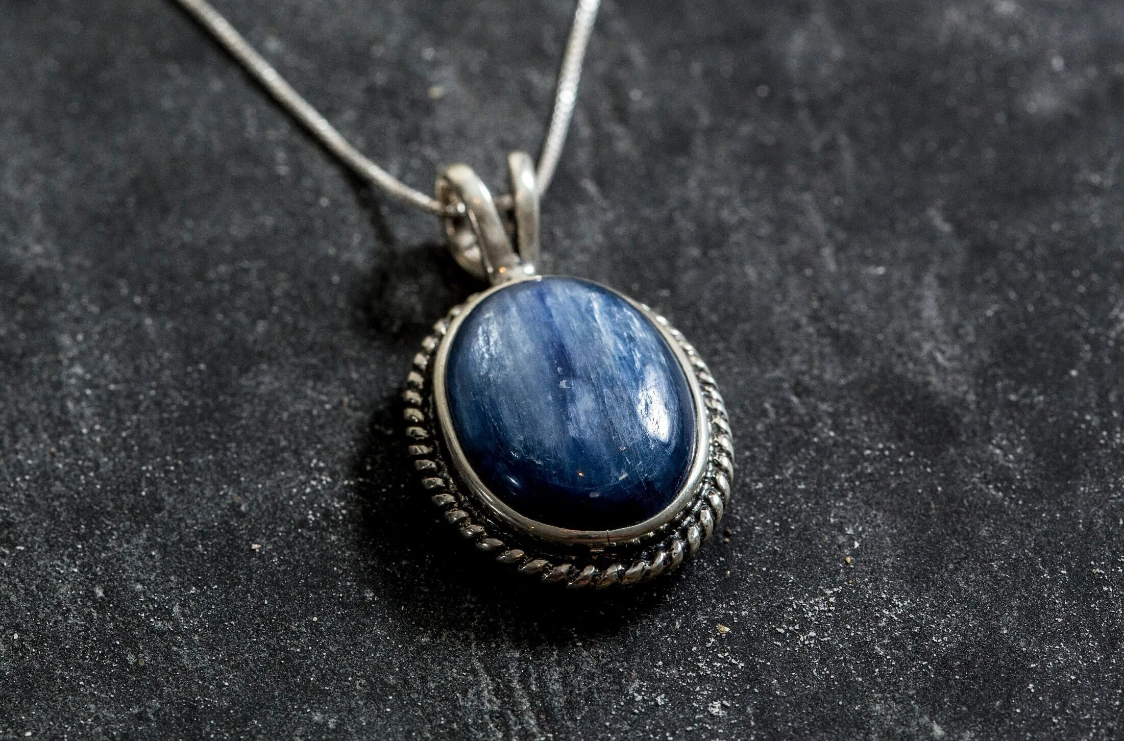 Blue Statement Pendant - Natural Kyanite Necklace - Large Vintage Necklace