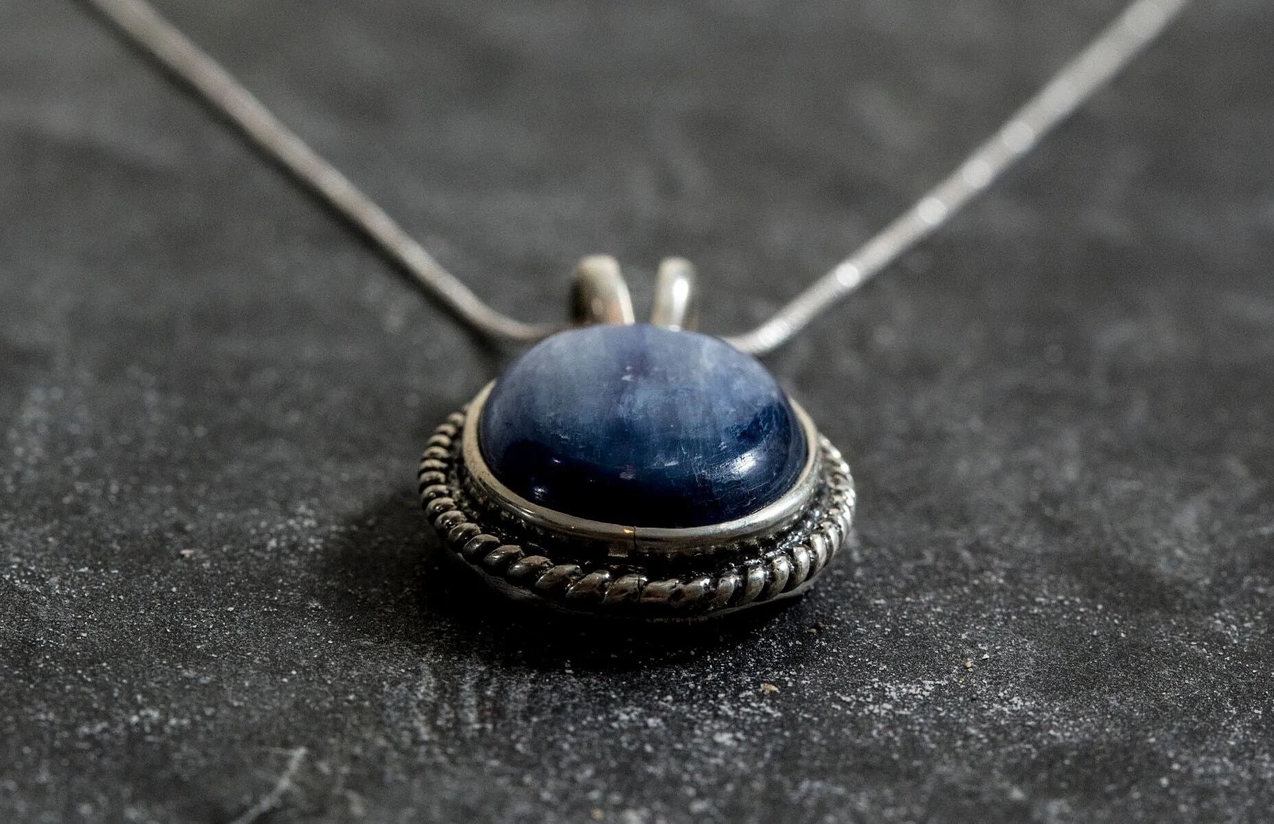 Blue Statement Pendant - Natural Kyanite Necklace - Large Vintage Necklace