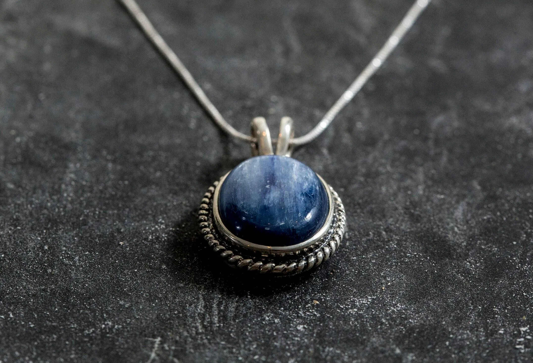 Blue Statement Pendant - Natural Kyanite Necklace - Large Vintage Necklace