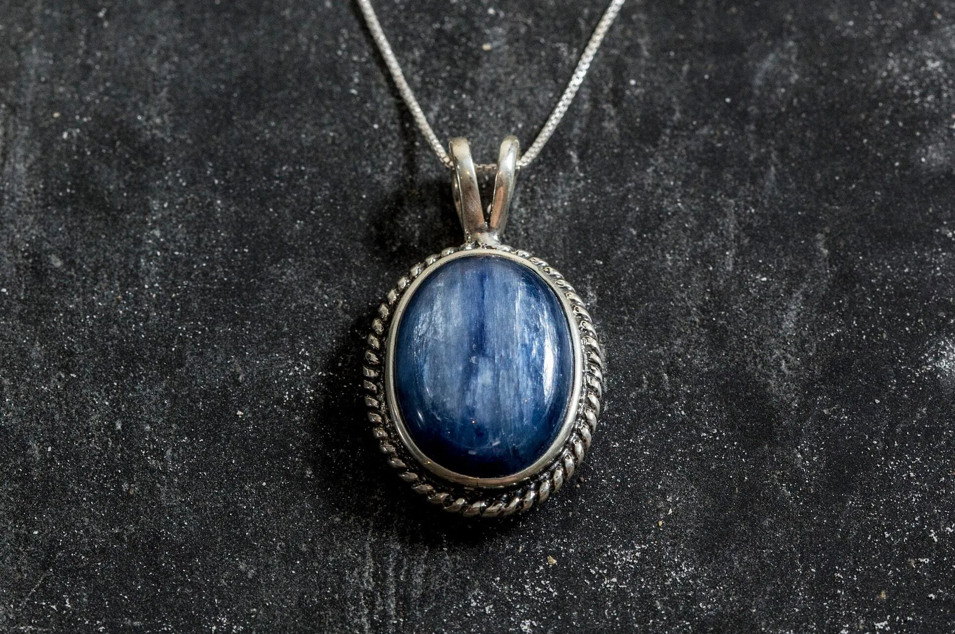 Blue Statement Pendant - Natural Kyanite Necklace - Large Vintage Necklace