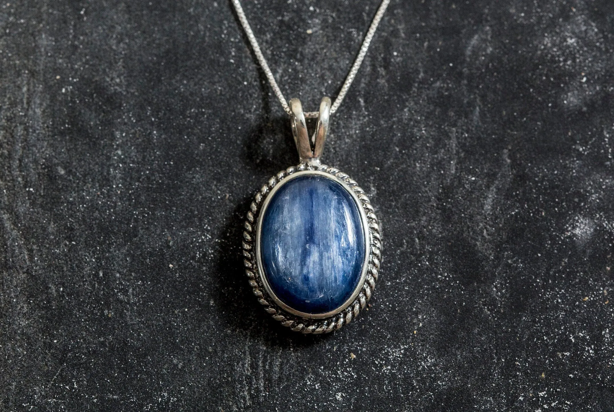 Blue Statement Pendant - Natural Kyanite Necklace - Large Vintage Necklace