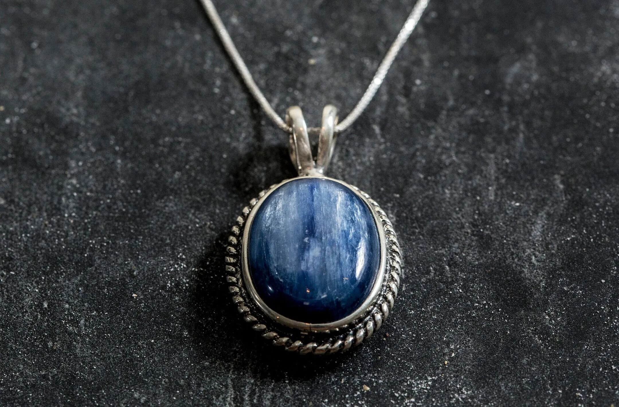 Blue Statement Pendant - Natural Kyanite Necklace - Large Vintage Necklace