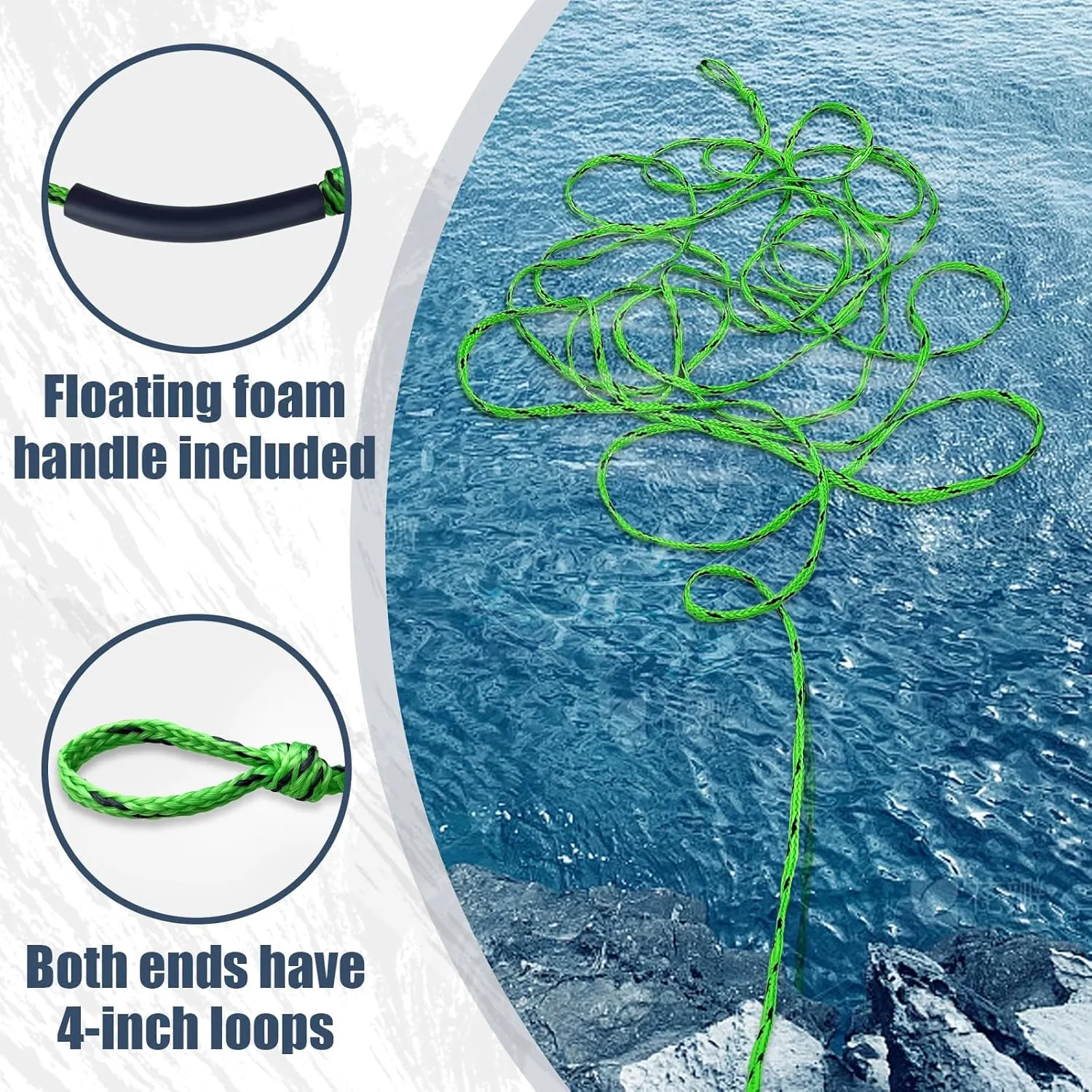 Boat Tow Rope 60ft 3-6K, Floating Ropes for Towable TubesWatersport Accessories