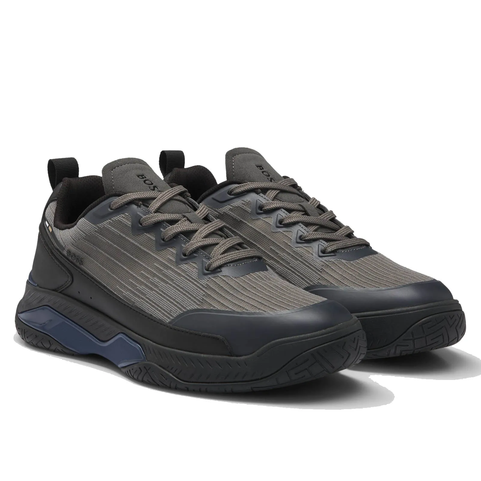 Boss Mixed-Material Trainers with Anti-Slip Sole - Grey
