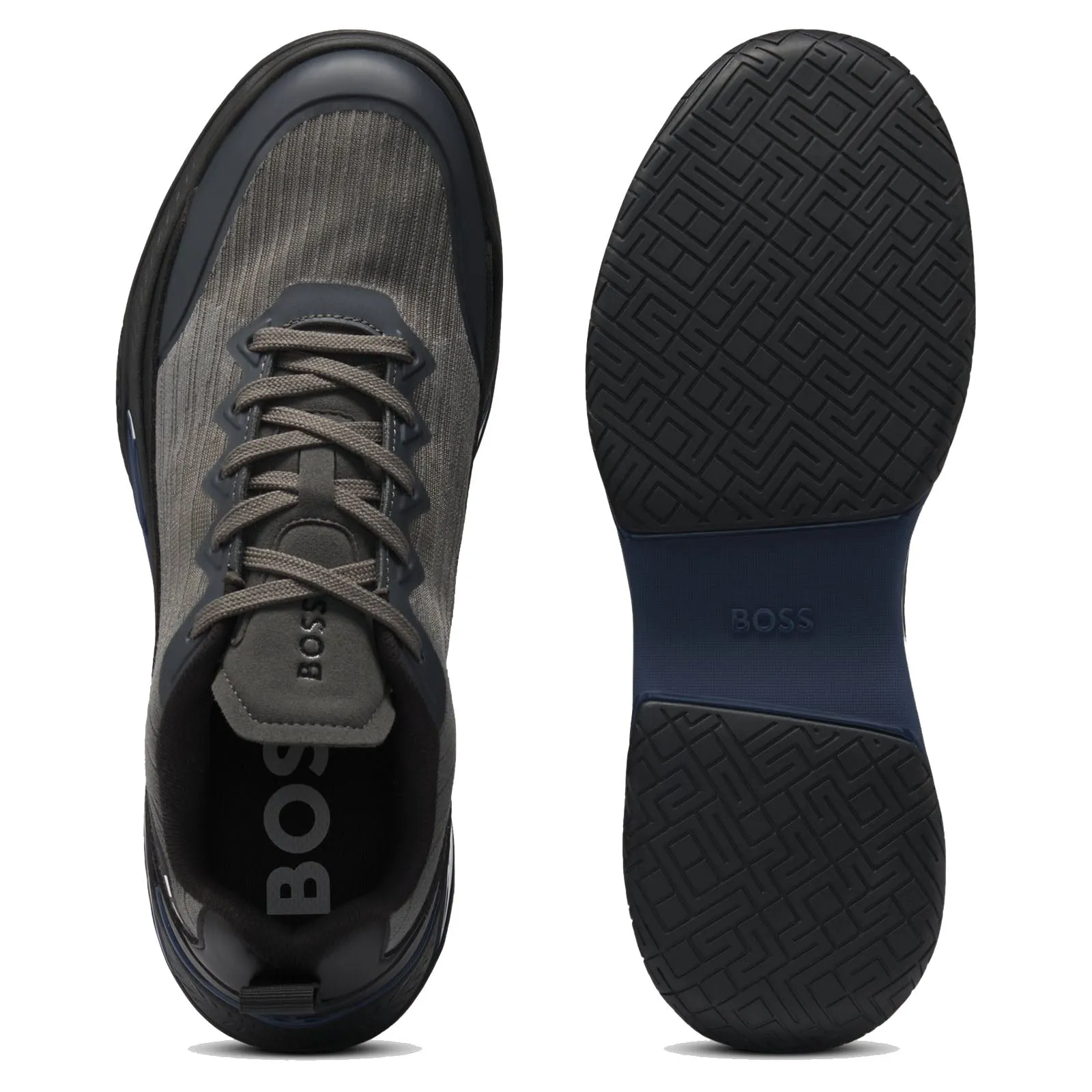 Boss Mixed-Material Trainers with Anti-Slip Sole - Grey