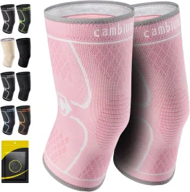 CAMBIVO 2 Pack Knee Brace, Knee Compression Sleeve for Men and Women, Knee Support for Running, Workout, Gym, Hiking, Sports (Light Pink,Small)