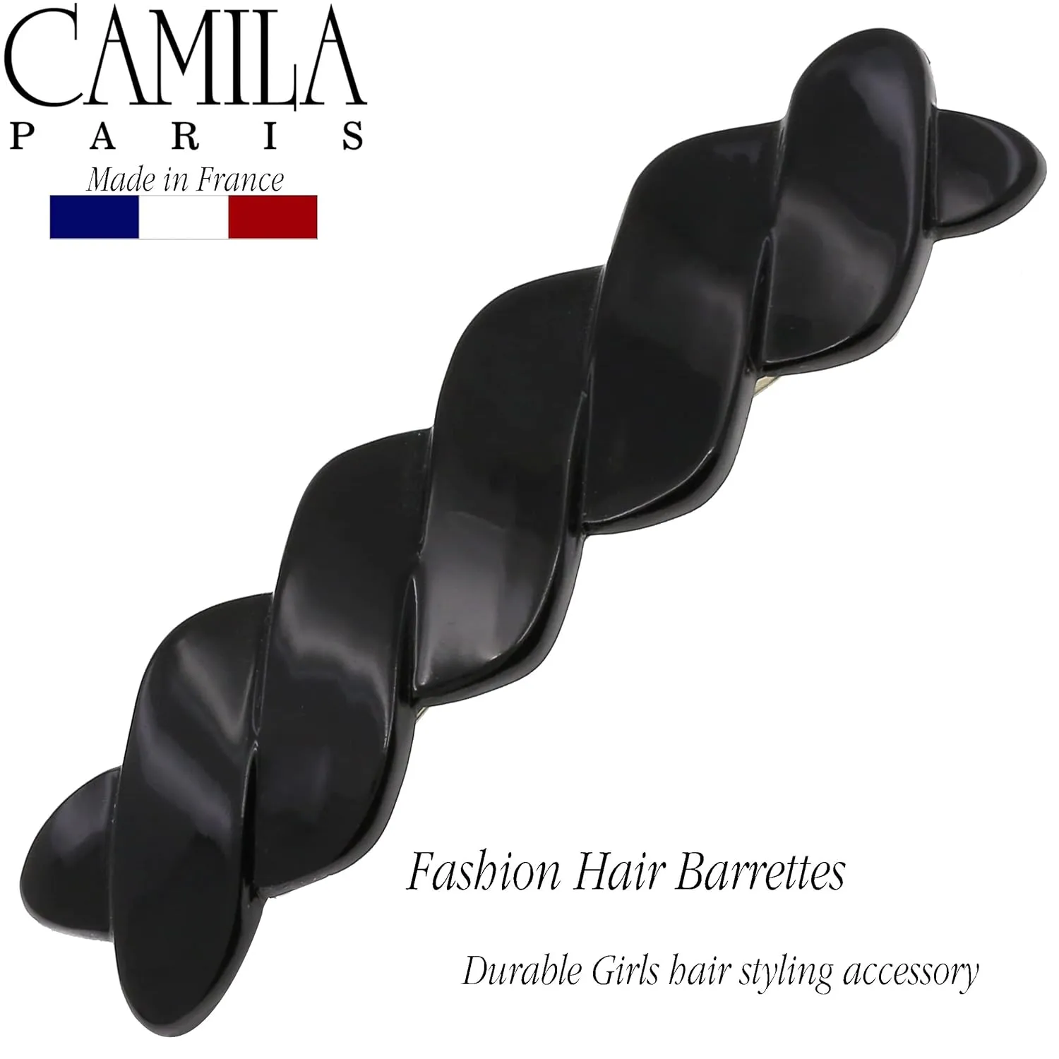 Camila Paris CP2876 French Hair Barrette Clip for Girls Braided, Black, Automatic Clasp, Strong Hold Grip Hair Clips for Women, No Slip and Durable Styling Girls Hair Accessories, Made in France