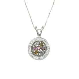 Colorful Flower Pendant - Real Tourmaline Necklace - Vintage Cluster Necklace