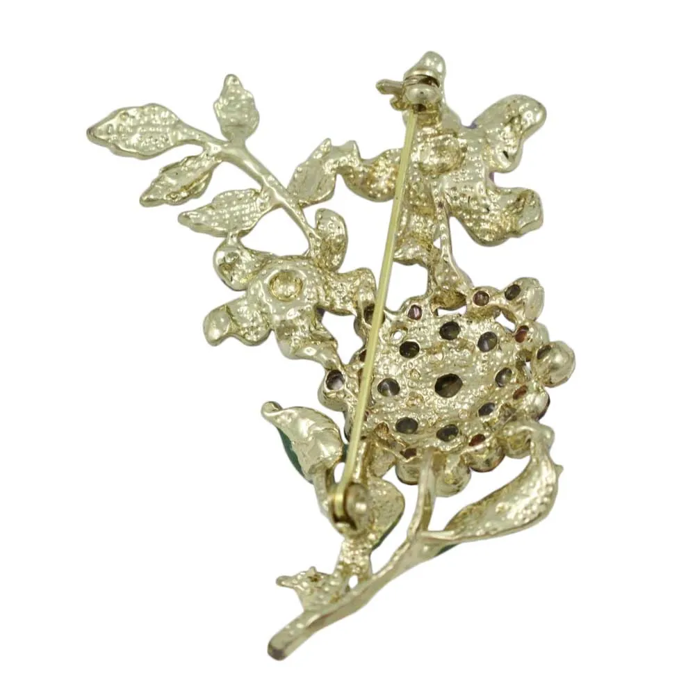Cream and Purple Enamel and Crystal Flowers Brooch Pin - PRL040