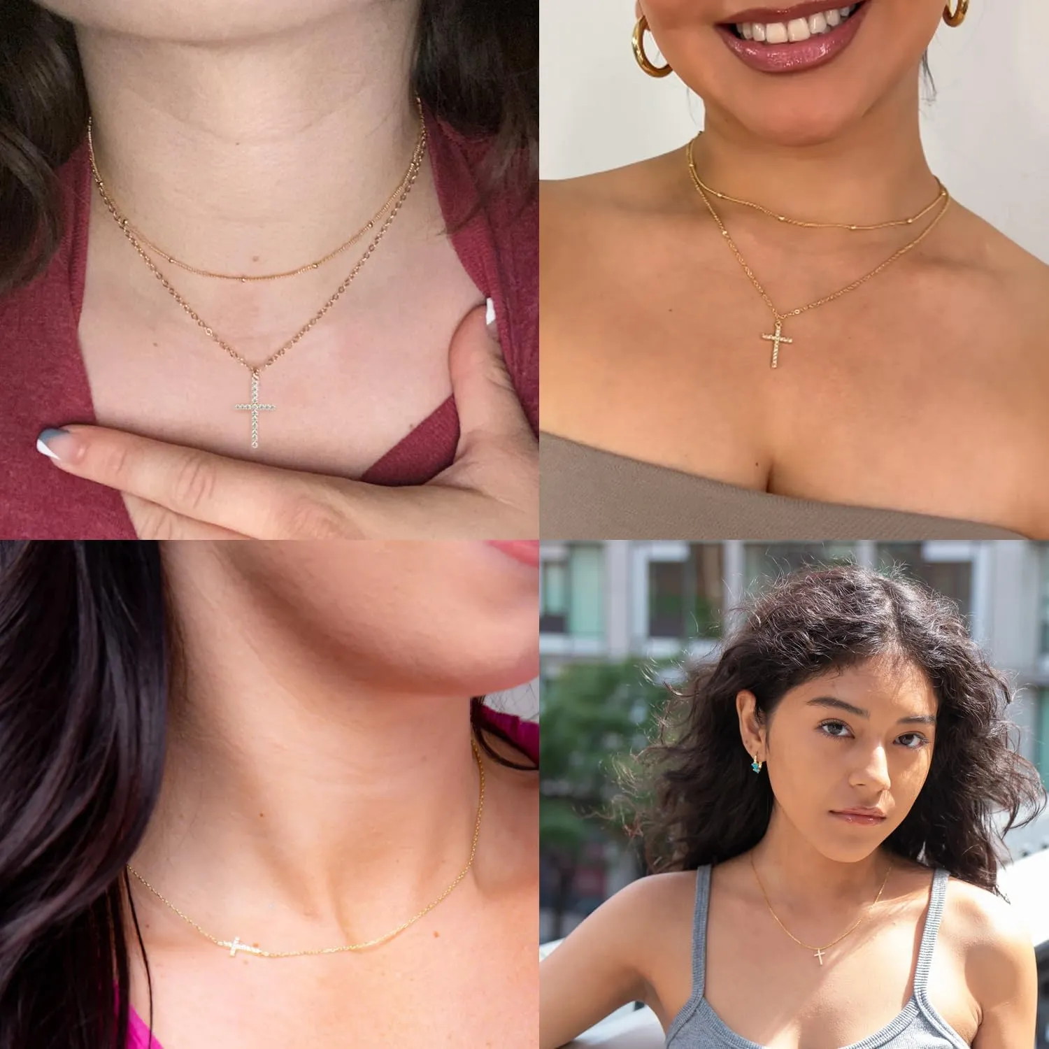 Cross Necklace for Women, Dainty14K Real Gold Silver Plated Cross Choker Pendant Jewelry Non Tarnish Waterproof Trendy Cute Simple Small Necklace Easter Christian Baptism Religious Faith Jewelry Gifts