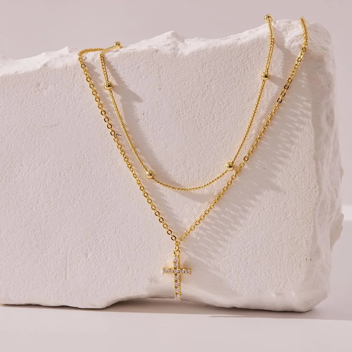 Cross Necklace for Women, Dainty14K Real Gold Silver Plated Cross Choker Pendant Jewelry Non Tarnish Waterproof Trendy Cute Simple Small Necklace Easter Christian Baptism Religious Faith Jewelry Gifts