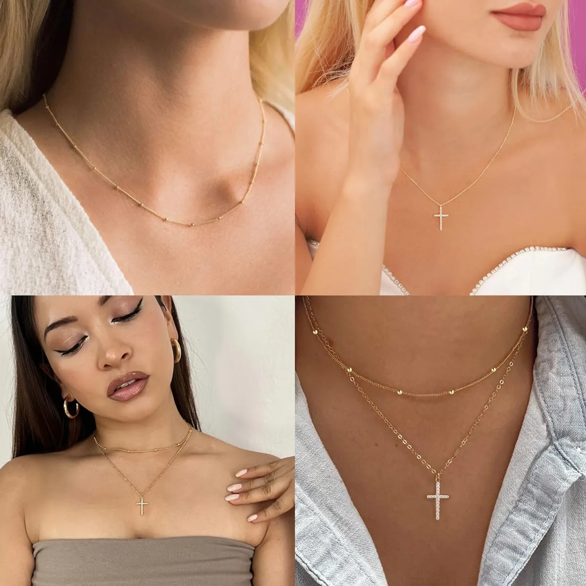 Cross Necklace for Women, Dainty14K Real Gold Silver Plated Cross Choker Pendant Jewelry Non Tarnish Waterproof Trendy Cute Simple Small Necklace Easter Christian Baptism Religious Faith Jewelry Gifts