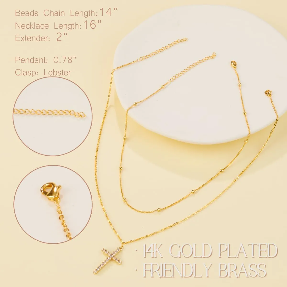 Cross Necklace for Women, Dainty14K Real Gold Silver Plated Cross Choker Pendant Jewelry Non Tarnish Waterproof Trendy Cute Simple Small Necklace Easter Christian Baptism Religious Faith Jewelry Gifts
