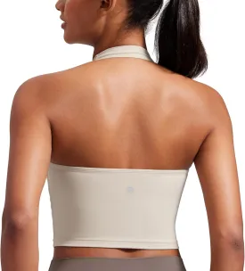 CRZ YOGA Womens Butterluxe Halter Longline Sports Bra - Padded Workout Yoga Crop Tops Tanks with Built in Pads