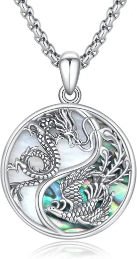 CUOKA MIRACLE Dragon and Phoenix Necklace S925 Sterling Silver Yin Yang Dragon Pendant Animal Pendant Necklaces Phoenix Jewelry Dragon Gift for Women Men, white