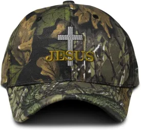 Custom Camo Baseball Cap Christian Cross, Jesus Embroidery Cotton Strap Closure