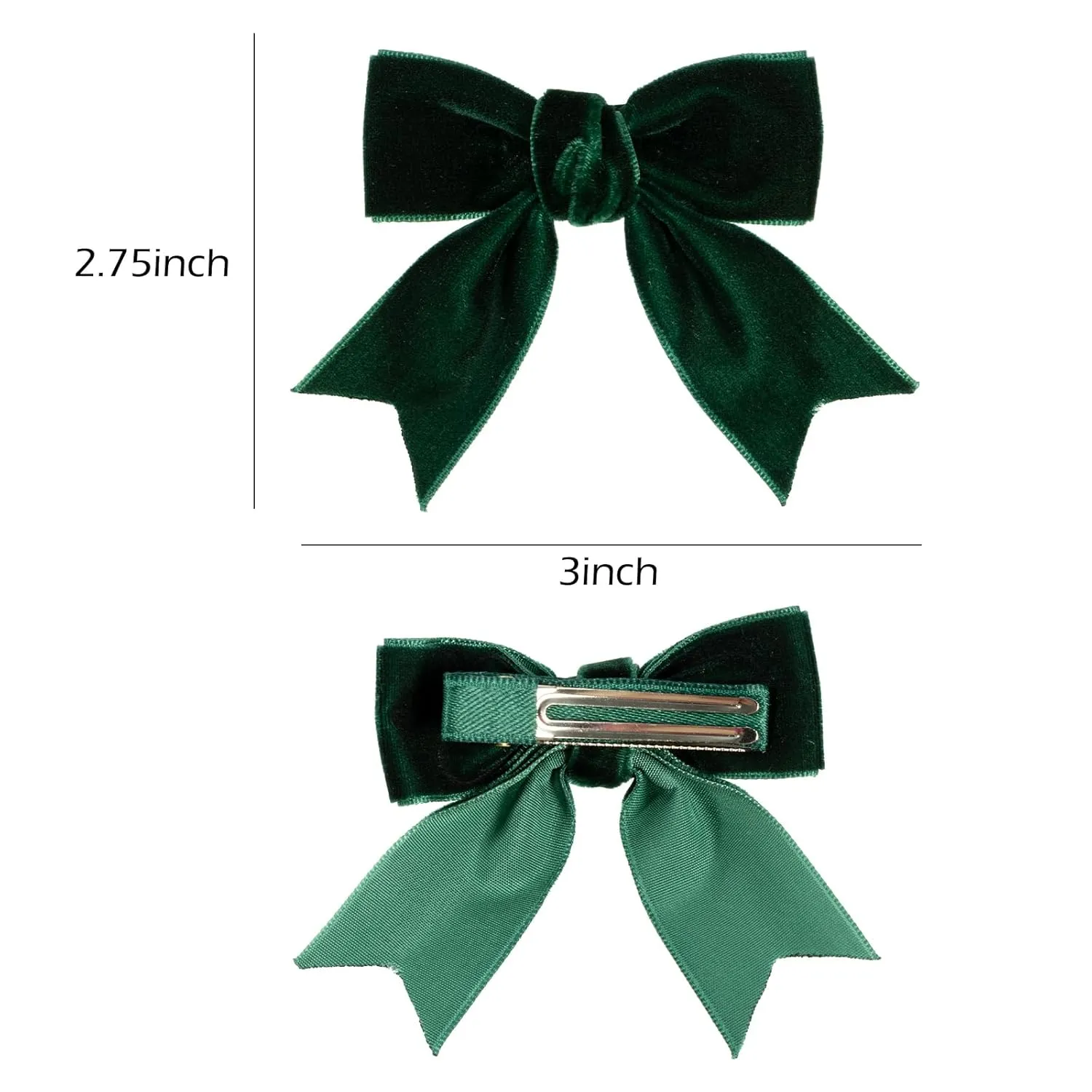 Cute Green Velvet Hair Bow Clips 3" Fall Bowknot Alligator Barrettes Hairpins for Baby Girls,Toddlers, Kids,Teens Christmas Party Dress Accessories Handmade Birthday Gift 2 Pack
