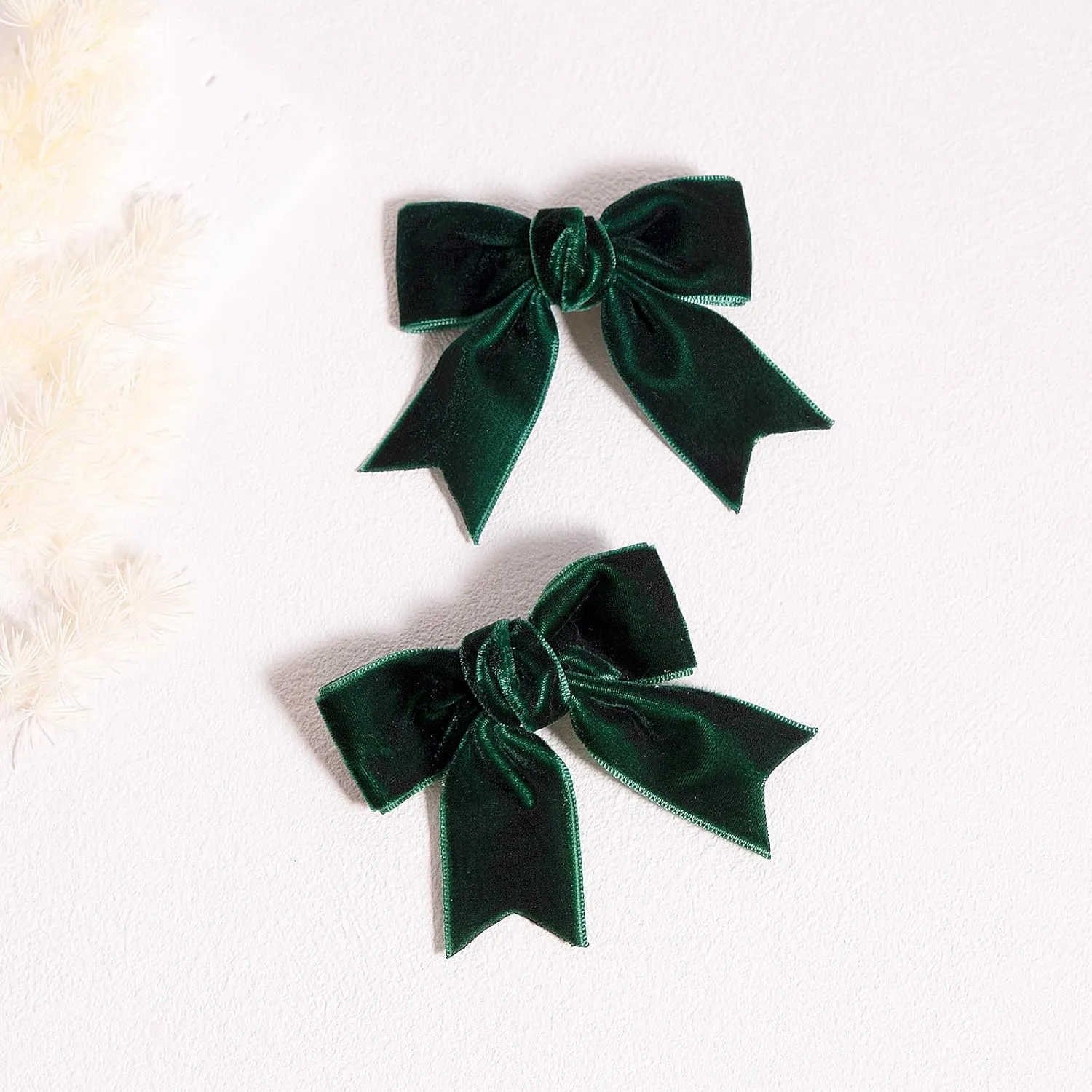 Cute Green Velvet Hair Bow Clips 3" Fall Bowknot Alligator Barrettes Hairpins for Baby Girls,Toddlers, Kids,Teens Christmas Party Dress Accessories Handmade Birthday Gift 2 Pack