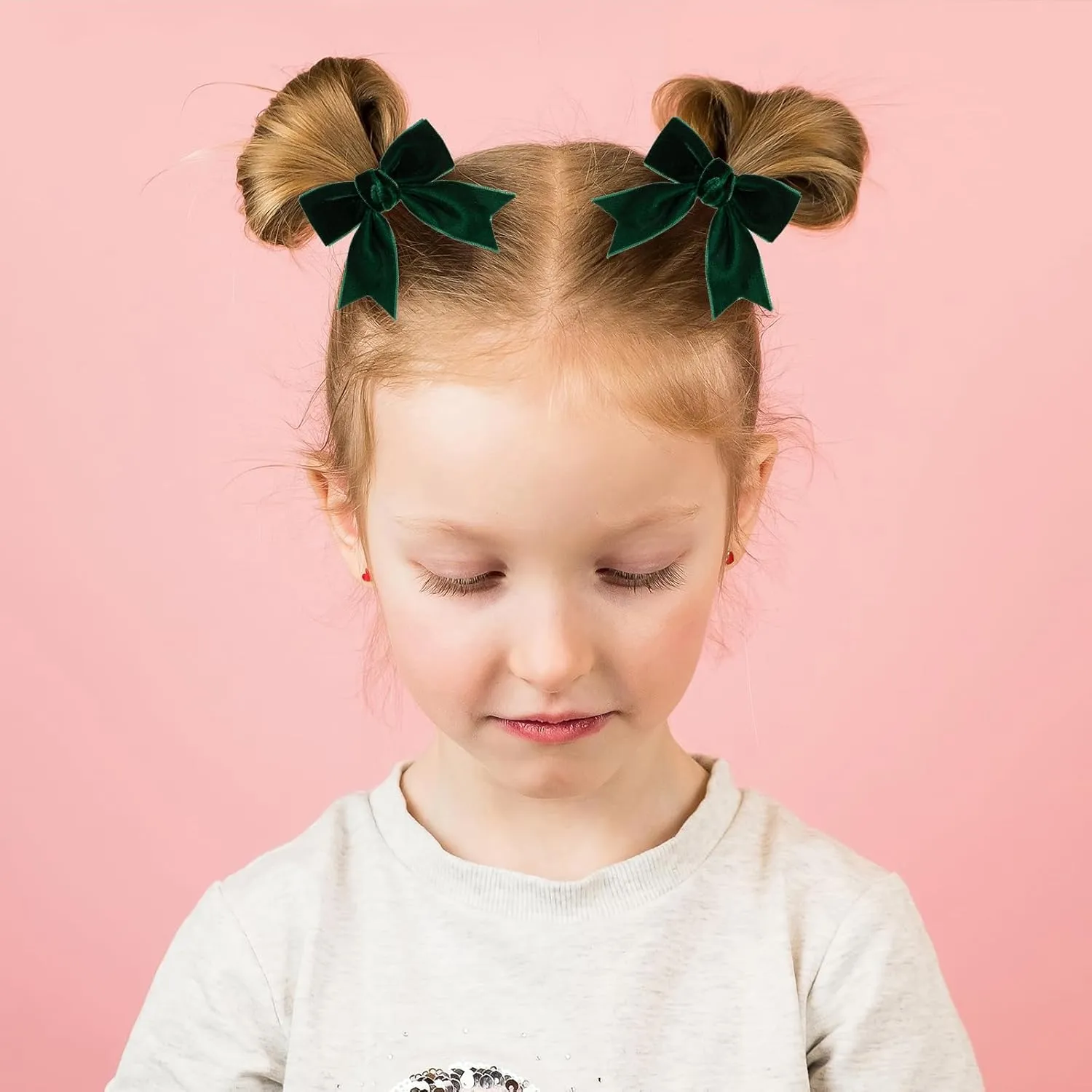 Cute Green Velvet Hair Bow Clips 3" Fall Bowknot Alligator Barrettes Hairpins for Baby Girls,Toddlers, Kids,Teens Christmas Party Dress Accessories Handmade Birthday Gift 2 Pack