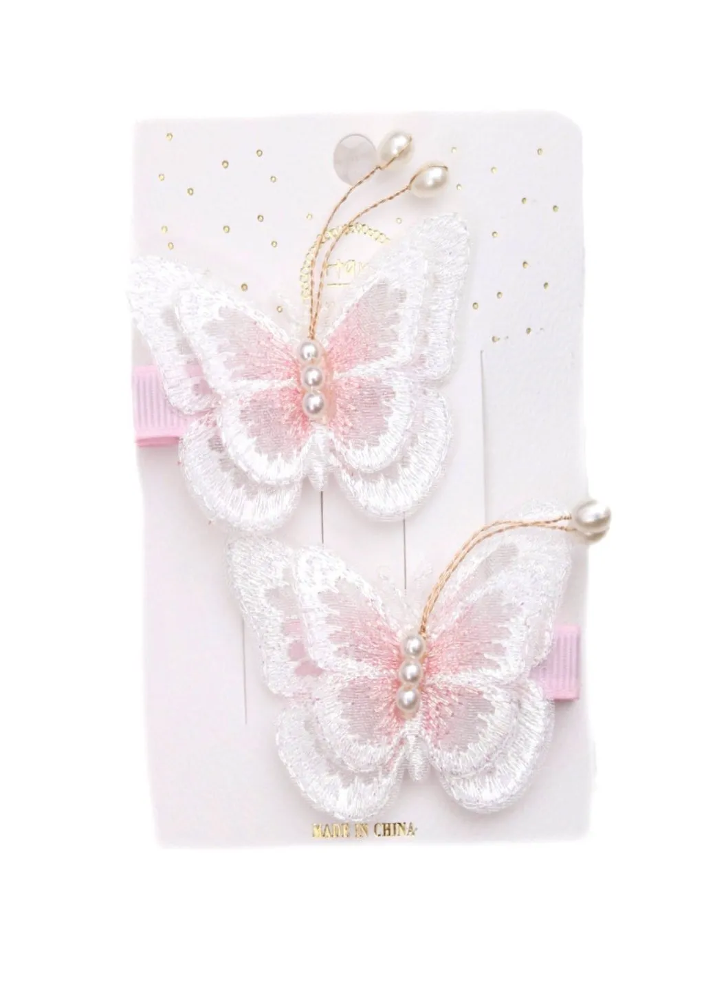 Elegant White Butterfly Hair Clips with Pearl Accents