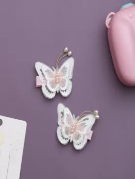 Elegant White Butterfly Hair Clips with Pearl Accents