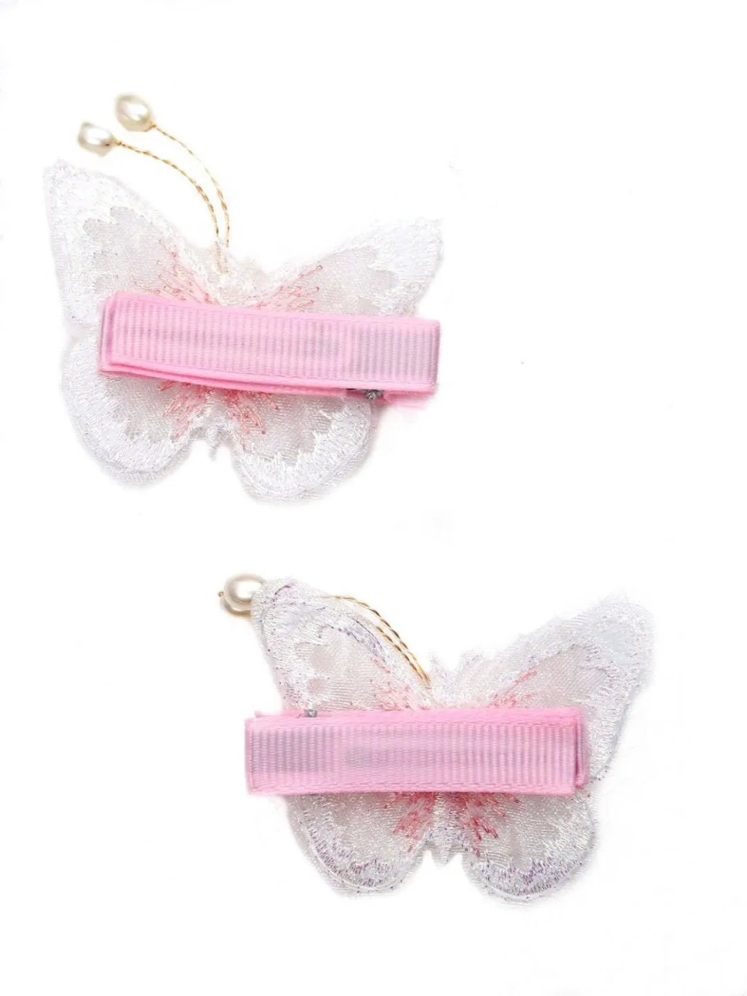 Elegant White Butterfly Hair Clips with Pearl Accents