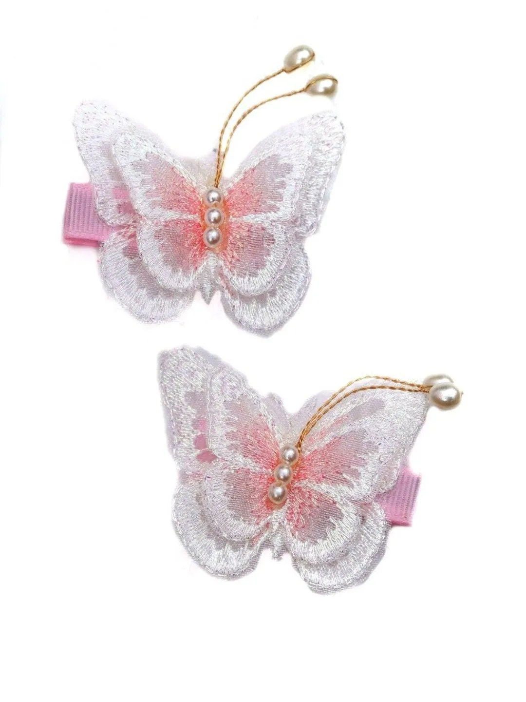 Elegant White Butterfly Hair Clips with Pearl Accents