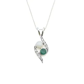 Emerald Bypass Necklace - Two Stone Pendant - Opal Vintage Necklace