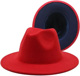 European And American Two Colors Hats Autumn And Winter Woolen Felt Hats Double Sided National Style Jazz Hats Contrast Color Felt Hats Fengyan Cowboy Hats ( Color : Red navy blue , Size : 56-58cm )