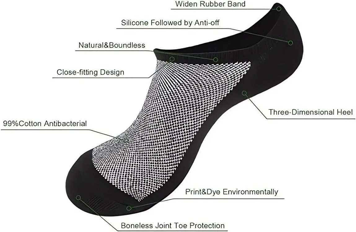 Faustine No Show Socks Ankle Low Cut Socks for Mens, Non Slip, 8 Pairs 16 Pairs