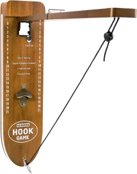 Foldable Ring Toss Game, Man Cave Decor, Solid Wood Wall Mounted Hook and Ring Game with Adjustable Rings & LED Lights, Suitable for Indoor/Outdoor Party Games, Bar, Yard Games