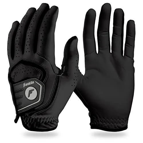 Franklin Sports Golf Glove - Pro Golf Gloves - Premium Leather Golfing Glove - Maximum Grip - Black - Left Hand Glove - Adult Medium